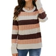 thumbnail image 3 of Xuanfei Women Rainbow Contrast Color Round Neck Long Sleeve Knitweat Sweater, 3 of 6