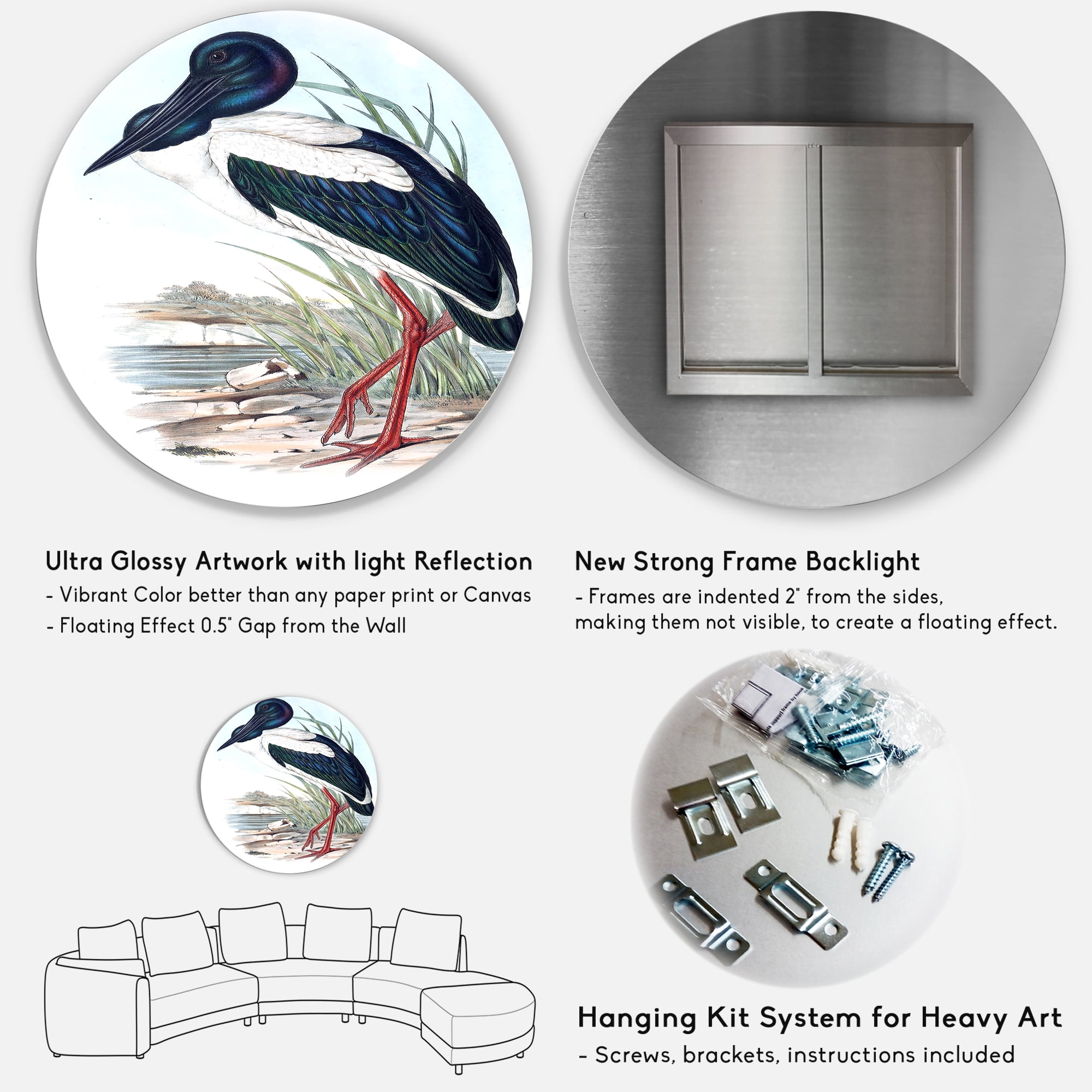 Designart 'Australian Vintage Birds I' Traditional Circle Metal Wall Art 23x23 - Disc of 23