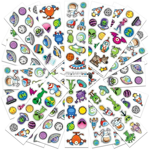ArtCreativity Alien Stickers for Kids, 100 Sticker Sheets, Assorted Colors, Fun Alien Character Group Designs, Coated Paper Adhesive Craft pack