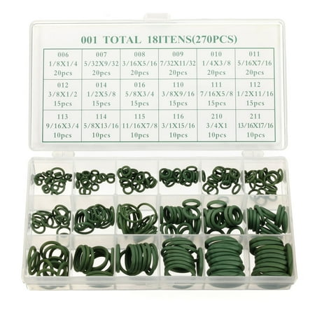 1 18 Kit Cars 270pcs 18 Sizes HNBR Air Conditioning O Ring Gasket Case Set Kit Green Universal for Cars Car Auto SUV Truck Van US ()
