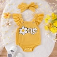 thumbnail image 2 of Baby Girl First Birthday Outfit Waffle Fly Sleeve Flower Embroidery Romper Bodysuit with Hairband Set Summer 1st Birthday Clothes, 2 of 7