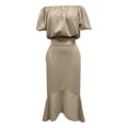 thumbnail image 4 of XIAOCHA Womens Summer Ruched Midi Dress Solid Off Shoulder Puff Sleeve Night Out Dresses, 4 of 5