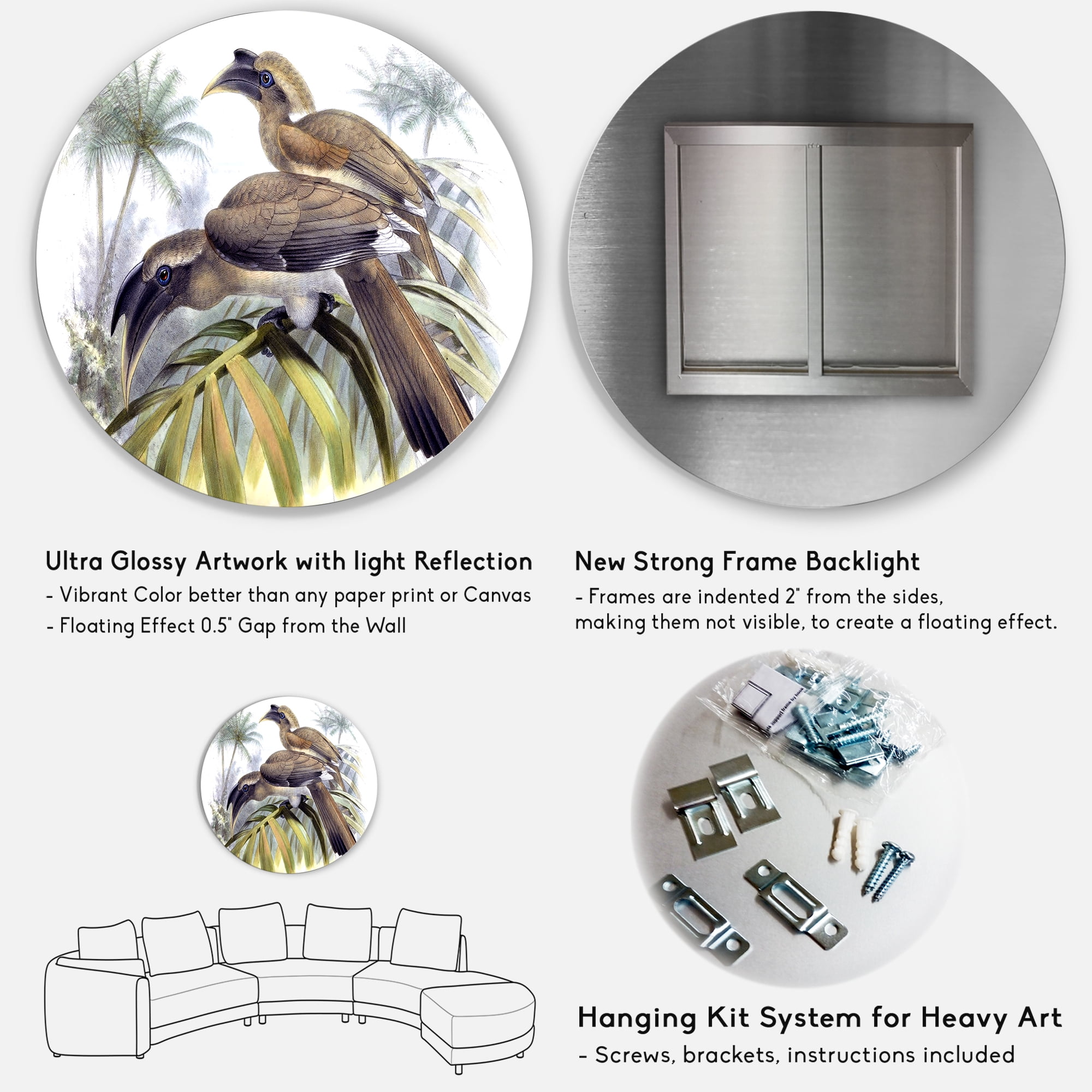 Designart 'Ancient Australian Birds XIV' Traditional Circle Metal Wall Art 36x36 - Disc of 36
