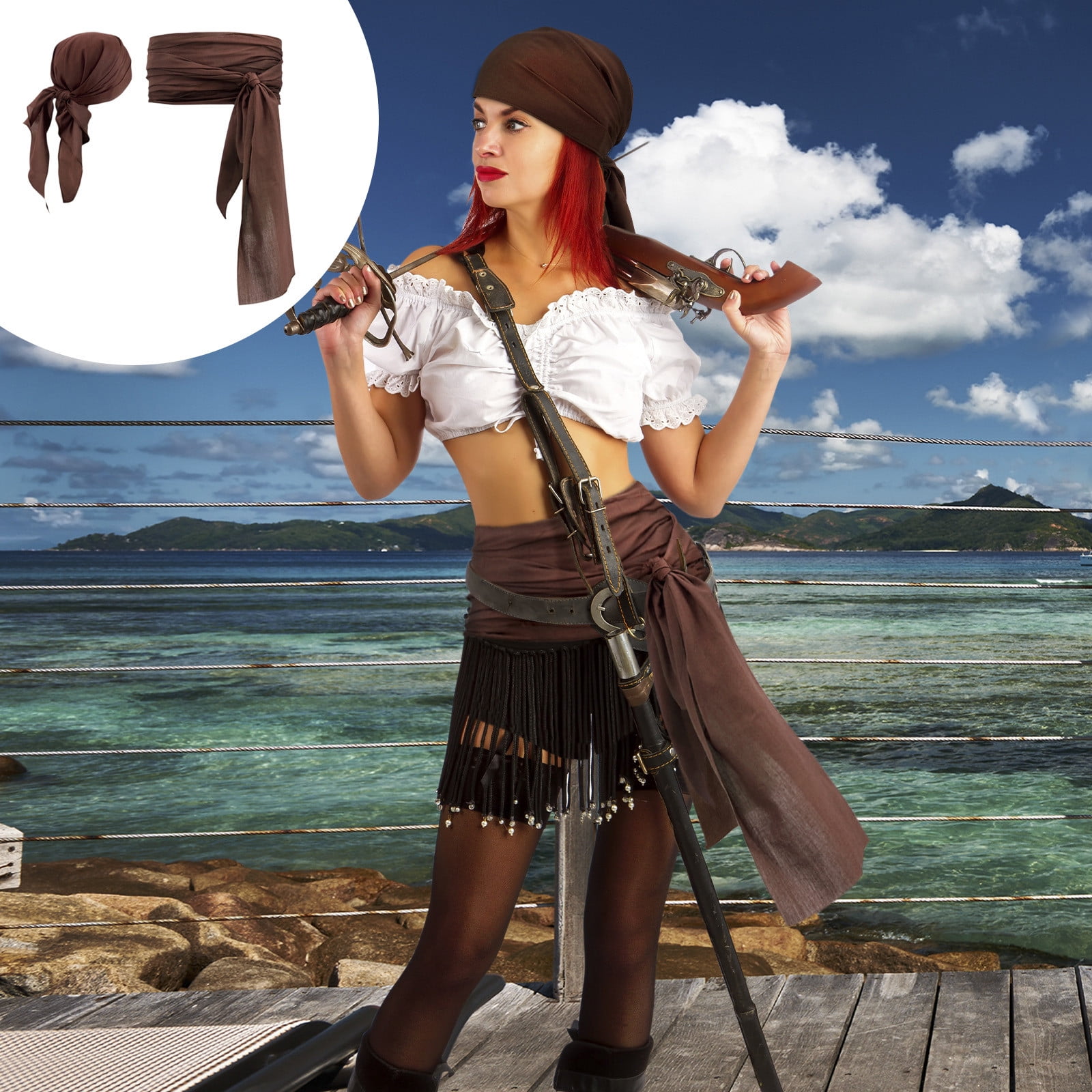 Pirate Accessories Pirate Costume Set Bandana, Belt Scarf For