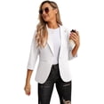thumbnail image 2 of JWD Women's Casual 3/4 Ruched Sleeve Blazer - Slim Fit Open Front Notched Lapel Work Office Suit Jacket with Pockets White 18, 2 of 6