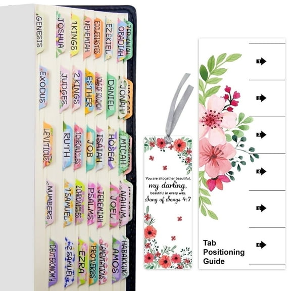 Self-Adhesive Decorative Index Tabs, Laminated, with 34 Blank Tabs, Floral Design, 100 Count
