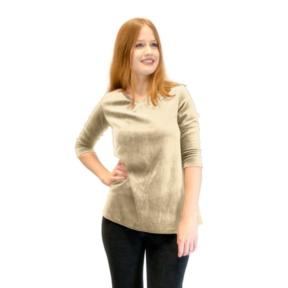 Vivian's Fashions Top - Velour V-Neck 3/4 Sleeve Top