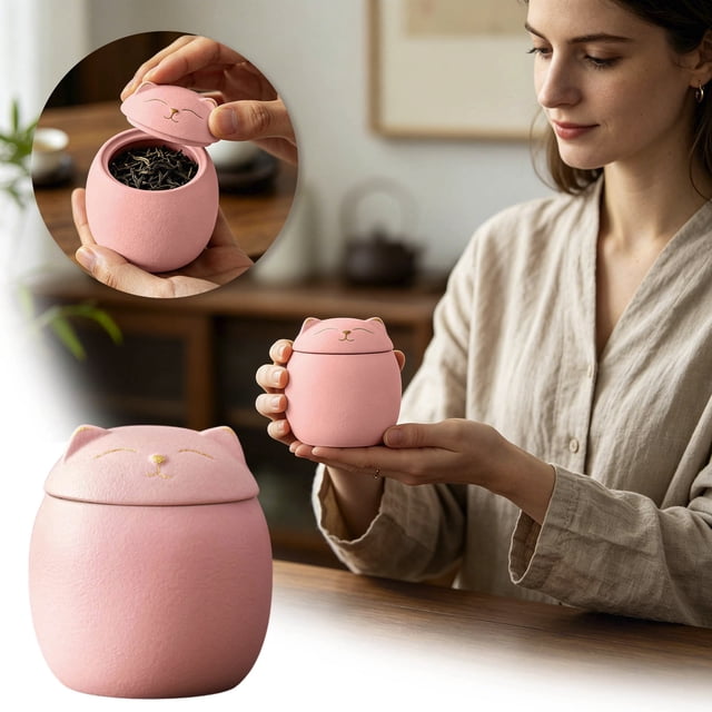 Outdor Ceramic Cat Jar With Lid 180 Ml Storage For And White Protective And Airtight For Living Area