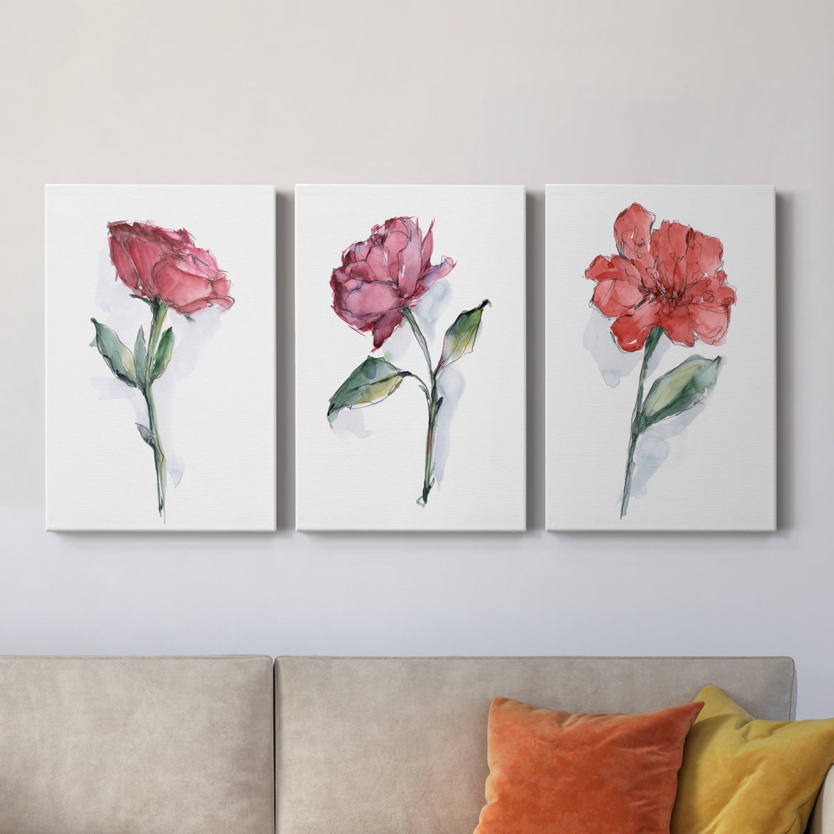Watercolor Floral Contour II Premium Gallery Wrapped Canvas - Ready to Hang - 24 x 36 Each
