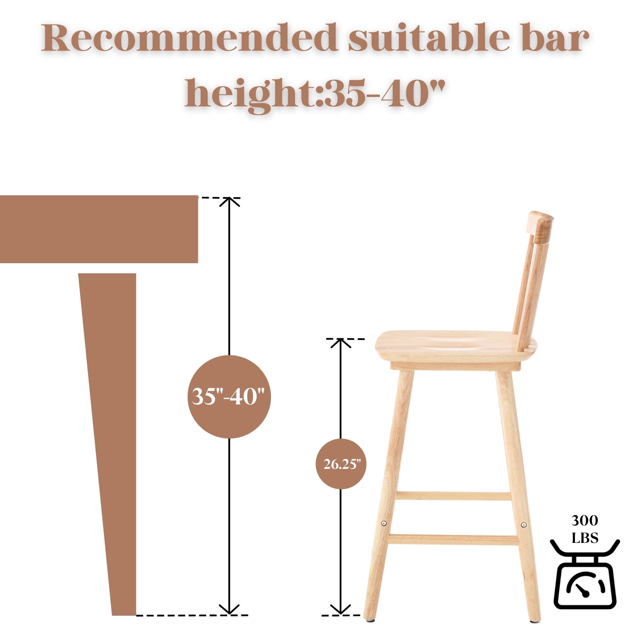 Dayalane Windsor Bar Stools Set of 2, 26" Farmhouse Wooden Counter Height Barstools with Spindle Back & Footrest, Armless Kitchen Island Stools for Bistro, Pub, Breakfast Bar,Natural