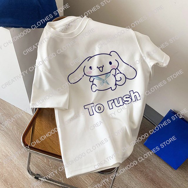 Camiseta de Anime Sanrio Cinnamoroll para mujer, dibujos animados Kawaii, manga informal, camisetas de calle de gran tamaño de algodón Harajuku, camisetas para mujer xuanjing unisex
