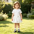 thumbnail image 2 of Fgnfyis Girls School Uniform Skirt Soft Pleated Solid Color A Line Elastic Waistband Toddler Bowknot Skirts for Girls White 18-24 Months, 2 of 5
