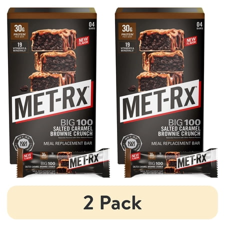 (2 pack) MET-Rx Big 100 Protein Bar, Meal Replacement Bar, 30G Protein, Salted Caramel Brownie Crunch, 3.52 oz (Pk of 4)