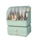 thumbnail image 3 of Caja de almacenamiento de cosméticos de escritorio, tipo cajón, organizador de maquillaje, a prueba de polvo, para joyas, lápiz labial, cuidado de la piel, organizador verde claro, 3 of 14