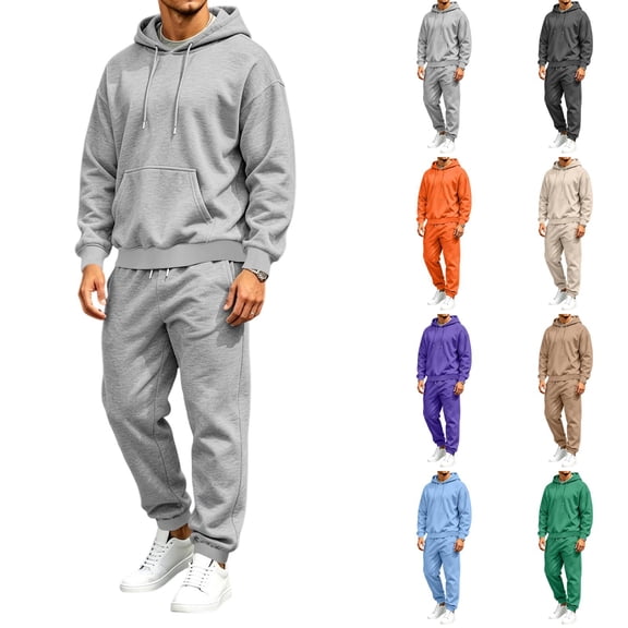 Trgacdwlo Men 2 Piece Sweatsuits Sets Solid Color Relaxed Fit Hoodie Jogging Sport Pants Set Fall Winter Tracksuit Mens Sweatsuit Orange L