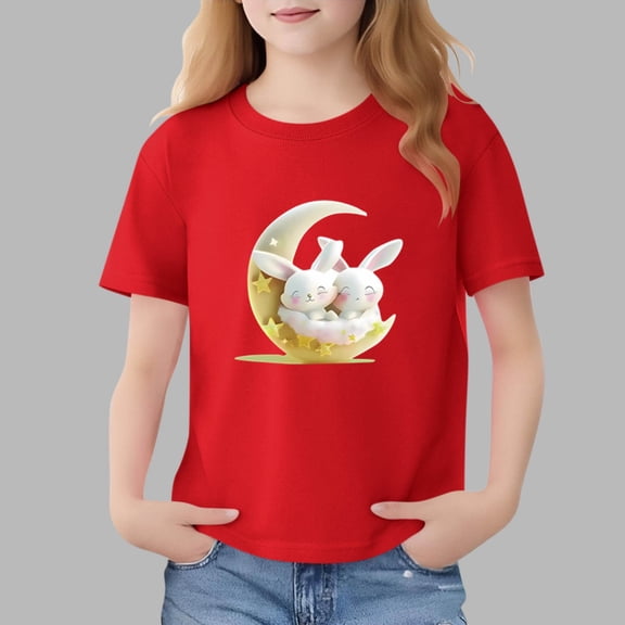 hengsof Graphic T Shirts for Kids Crew Neck Funny Animal Print Short Sleeve Girls Tshirts Basics Cotton Top 2-13 Years