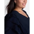thumbnail image 3 of Terra & Sky Women’s Plus Tie Waist Midi Dress with Long Puff Sleeves, Sizes 0X-5X, 3 of 4