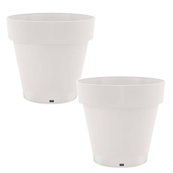 LAUCO Classic Round Plastic Plant Pot with Wide Lip, Lightweight UV Resistant Flower Pot with Drainage Holes, Indoor & Outdoor Planter for Herbs, Vegetables & Flowers (2 Pack) (White, 17 INCH) 36028