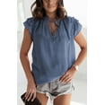 thumbnail image 1 of Women's Blue Tiered Ruffled Drawstring V Neck Top, 1 of 15