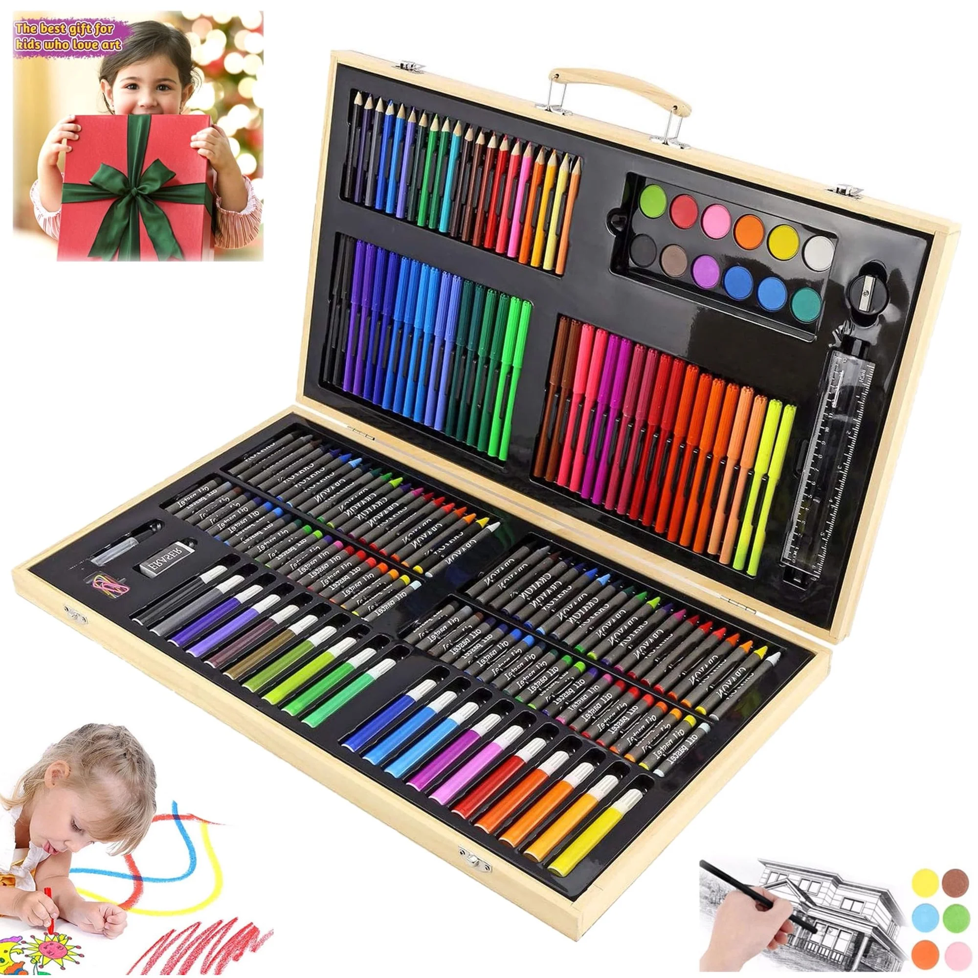 Inspiration Art Case Coloring Set (180ct), Art Kit For Kids, Toys for Girls & Boys, Art Supplies Set, Drawing Gift for Kids, 5+
