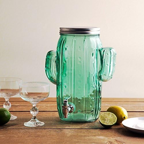 Homephile Cactus Ice Cold Mason Jar Beverage Drink Dispenser Glass One (1) Gallon  Lid with Easy Flow Spigot Wide Mouth Easy Filling for Outdoor, Parties & Daily Use