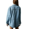 thumbnail image 2 of Spring Fall Women Long Sleeved Loose Denim Blouse Oversize V-neck Jeans Jacket with Pocket, 2 of 5