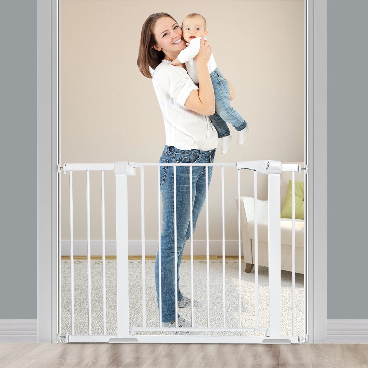 Baby Gate for Stair, Extra Wide/Long/Tall Baby Gate with Dog/ Cat Door