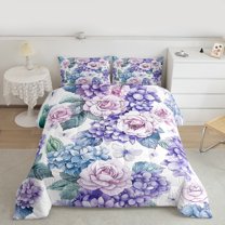 Manfei Blue Floral Flower Full Size Comforter Sets for Kid, Vintage Elegant Butterfly Bedding Comforter Set, Rustic Farmhouse Bedding Sets, Microfiber Bedroom Decor, 3 Pieces