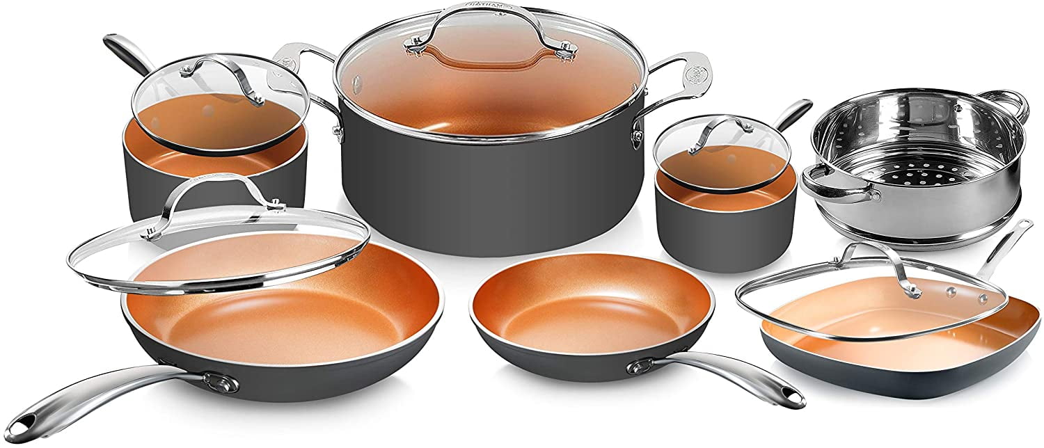 Gotham Steel Diamond 12 Piece Cookware Se Non Stick Ti Cerama Copper Coating Includes Skillets Frying Pans And Stock Pots Dishwasher And Oven Safe Graphite Walmart Com Walmart Com