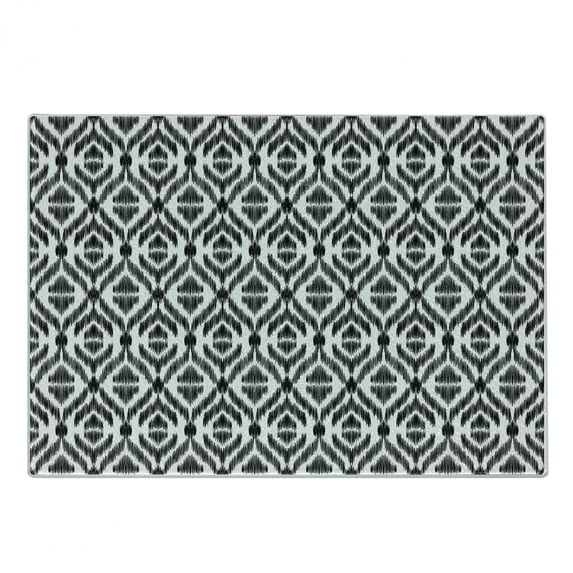 Tribal Cutting Board, Abstract Sketchy Like Rectangulars Composed with Stripes and Circles Design, Decorative Tempered Glass Cutting and Serving Board, Small Size, Black and White, by Ambesonne