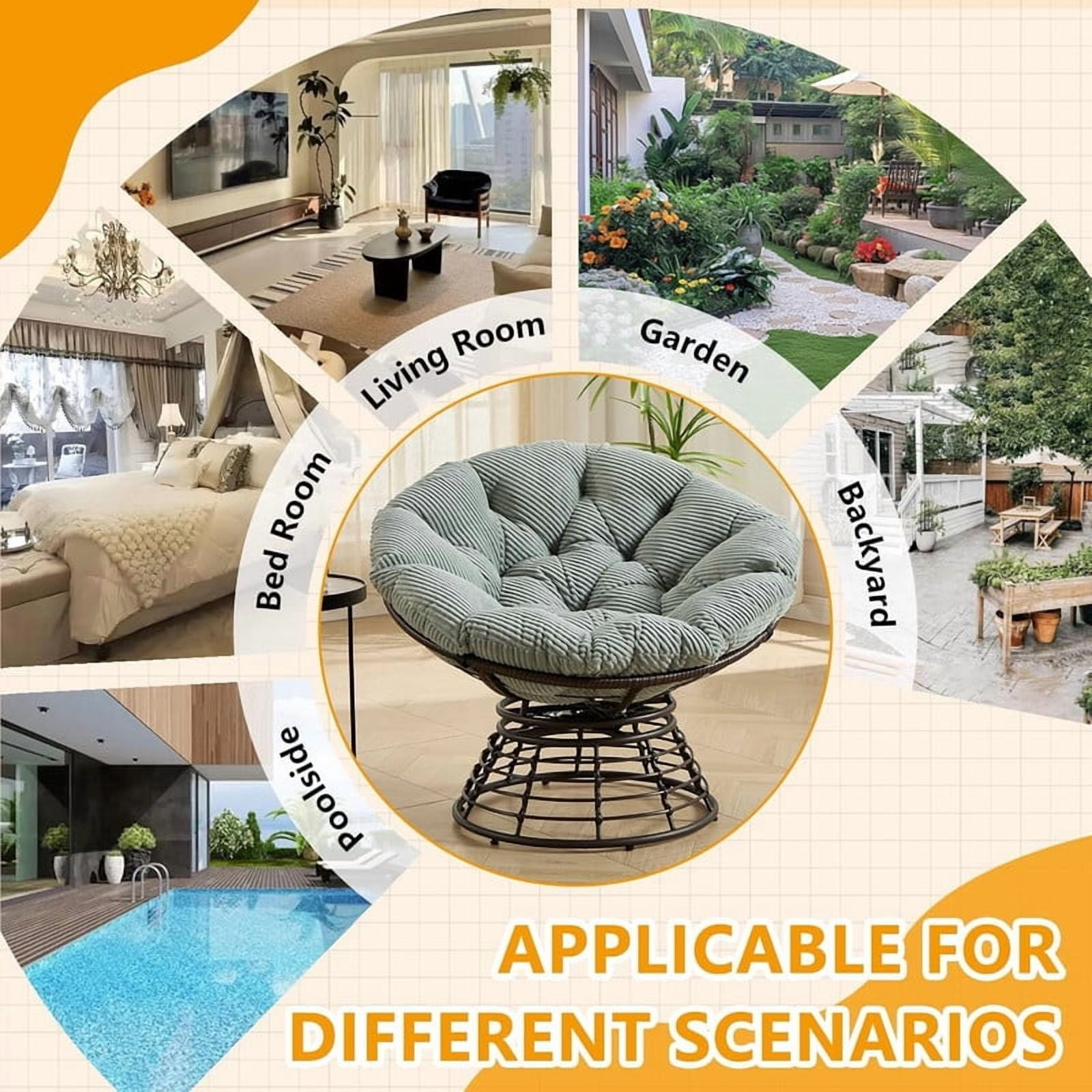 Ergonomic Wicker Papasan Chair, 360° Swivel Chair with Soft Thick Cushion for Living Room, Bedroom, Reading Room