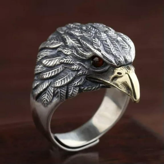 K-KED Mens Ring Silver Plated Eagle Open Ring Fashion Adjustable Ring Gift