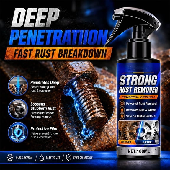 Topukaiba Strong Rust Remover Spray, Heavy Duty Metal Cleaner & Rust Dissolver, Deep Penetrating Treatment for Car Wheel Hubs, Tools, Nuts, Bolts & Door Hinges, 100ml, Black
