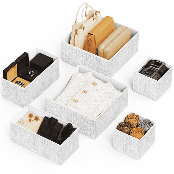 Criusia Drawer Organizer Clothes, Foldable Fabric Dresser Drawer Organizers and Closet Storage Bins with Reinforced Bottom Boards for Underwear, Scarves, Handbags & Accessories, White