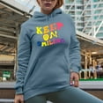 thumbnail image 2 of Keep on Smiling, Motivational Quote, Groovy Retro Wavy Text Merch Gift, Light Blue Hooded Sweatshirt or Hoodie, Large, 2 of 5
