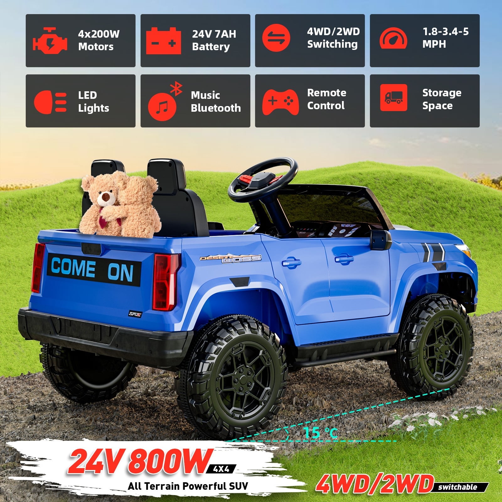 Funcid 24V Ride on Toys 4WD Ride on Cars with Remote Control, 2 XL Seater Electric Car for Kids, Pow(图3) Funcid 24V Ride on Toys 4WD Ride on Cars with Remote Control, 2 XL Seater Electric Car for Kids, Pow(图3)