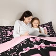 thumbnail image 4 of Manfei Black Pink Monogram Letter M Full Size Comforter Sets 3 Pieces for Girls Women,Kids Teens Shabby Chic Ribbon Bow Knot Bedding Sets,Pink Reversible,Super Cozy Room Decor, 4 of 6