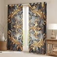 thumbnail image 2 of Erosebridal Retro Damask Flower Curtains Pack of 2 (52x63),Boho Bohemain Black Out Curtains,Gold Gray Gothic Flower Curtains for Living Room For Kids,Breathable Bedroom Decor, 2 of 7