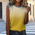 thumbnail image 4 of Uootdi Women's Waffle Knit Tops Crew Neck Denim Trim Ombre Pattern Sleeveless Blouses Stylish Lightweight Relaxed Tops Gift, 4 of 7