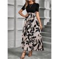 thumbnail image 5 of Women's Summer Short Sleeve Color Block Maxi Dress, Print Belted A-Line Casual Daily Vacation Dress, 5 of 7