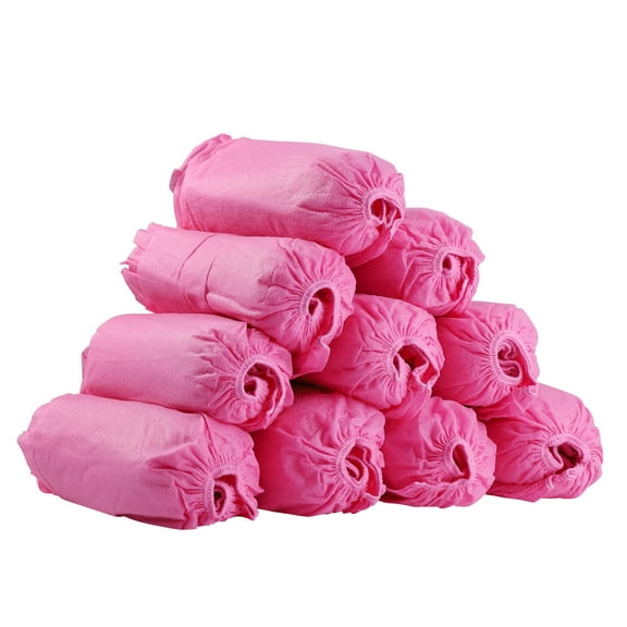 LULULION Disposable Shoe Covers in Pink Made of Nonwoven Fabric with Elastic Band for Home Hotel Use 100pcs