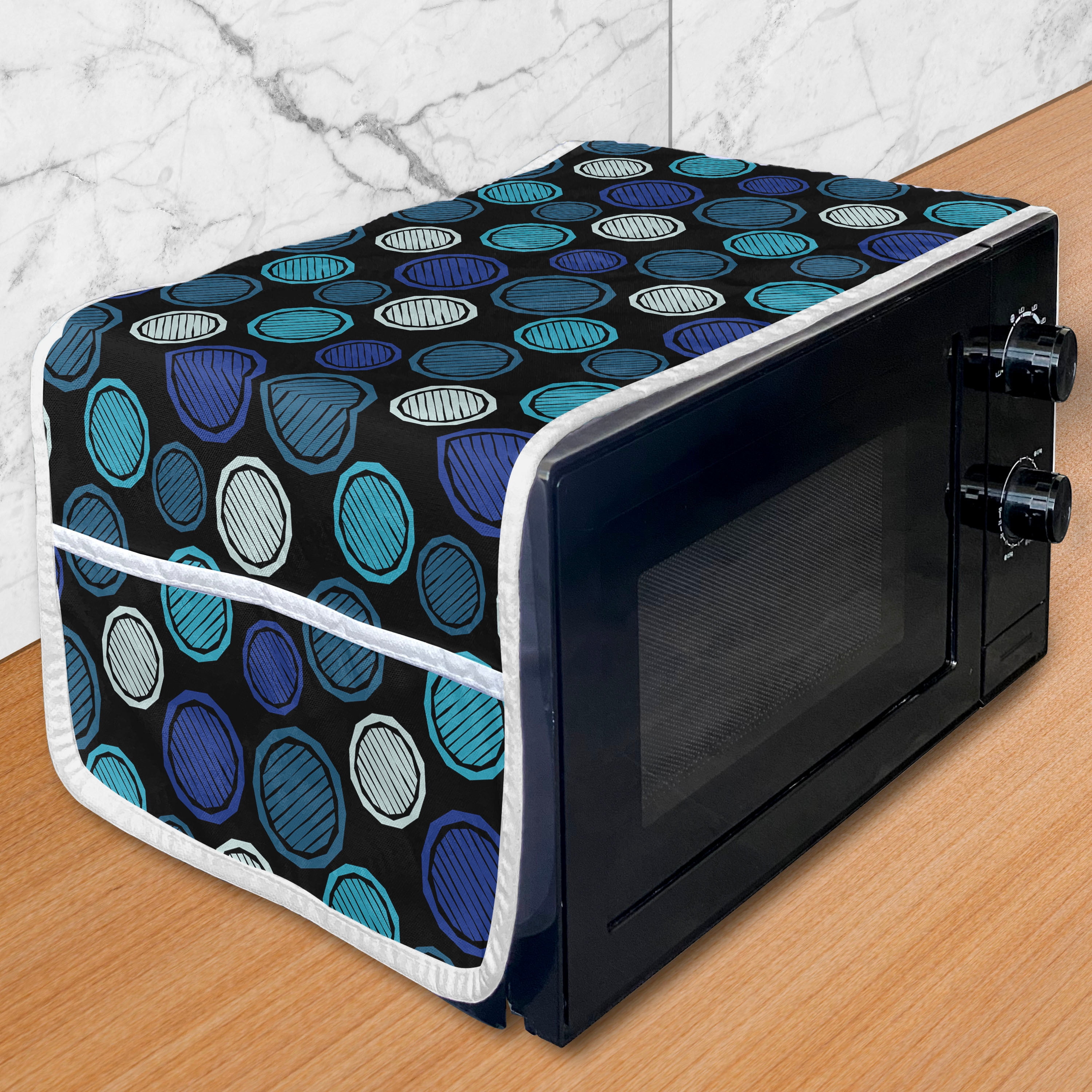Abstract Microwave Oven Cover, Blue Color Palette Polka Dots Circular ...