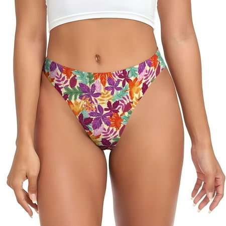 Qokaie Maple Leaves Printed Women s Cotton Thong Underwear  Sexy Breathable Panties G-string-3X-Large