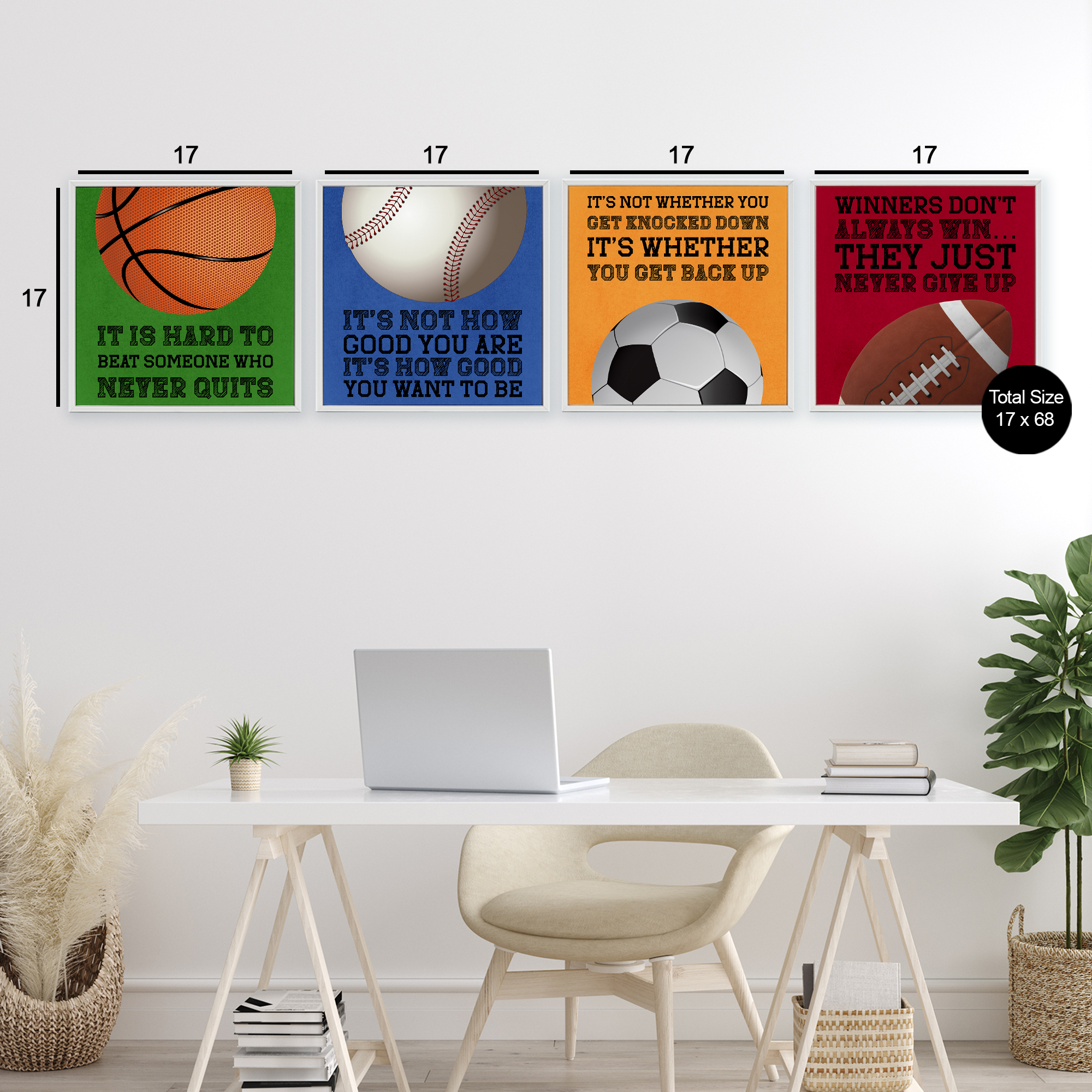 Motivational Sports Determination 4 Piece White Framed Giclee Art Set, design by Marcus Prime