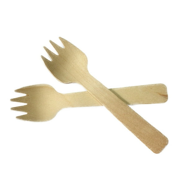 HOMOBABE 100Pcs Small Appetizer Forks Khaki Wooden Flat Kabob Skewers for Party Snacks
