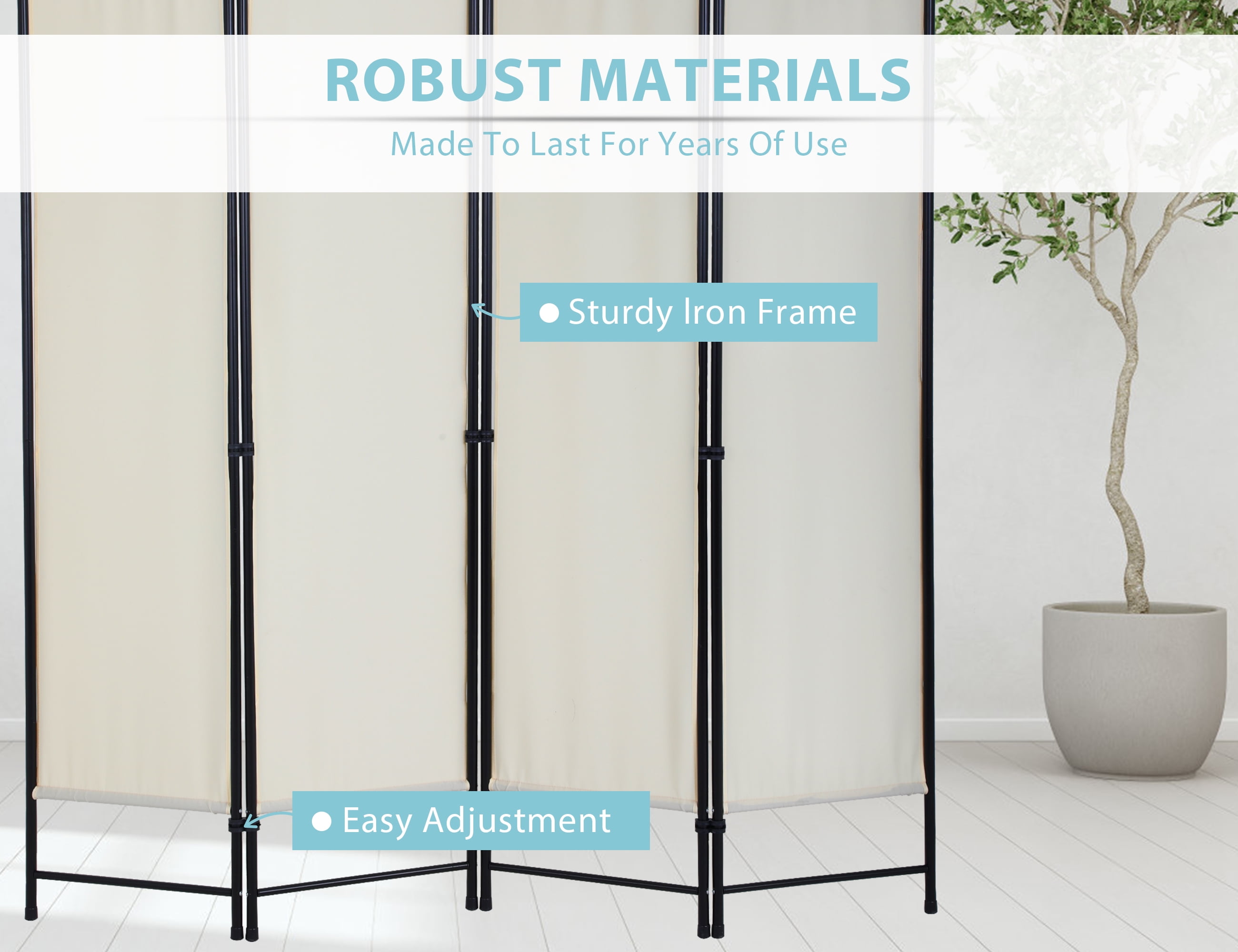 YRLLENSDAN Partition Room Dividers with 4 Panels, Steel Frame Folding Privacy Screen for Room 5.6Ft Portable Room Divider Screen Freestanding Fabric Room Divider