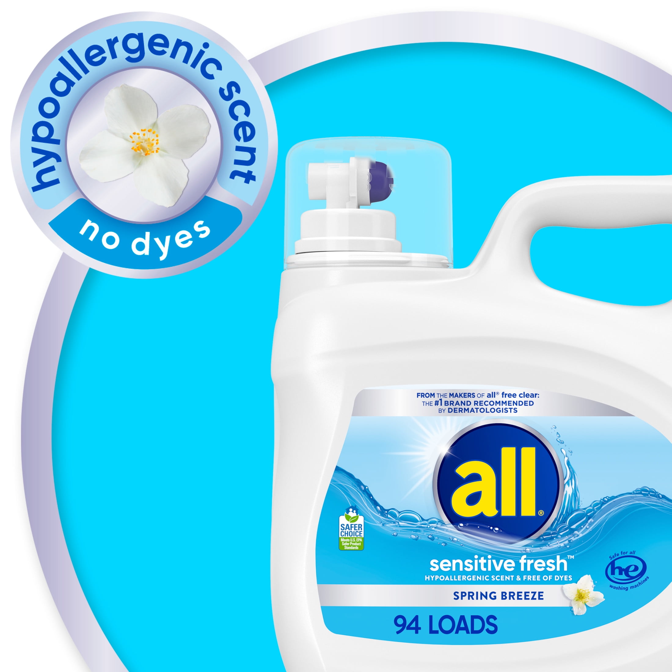 all Sensitive Fresh Liquid Laundry Detergent, Spring Breeze, 118 oz, 94 Loads