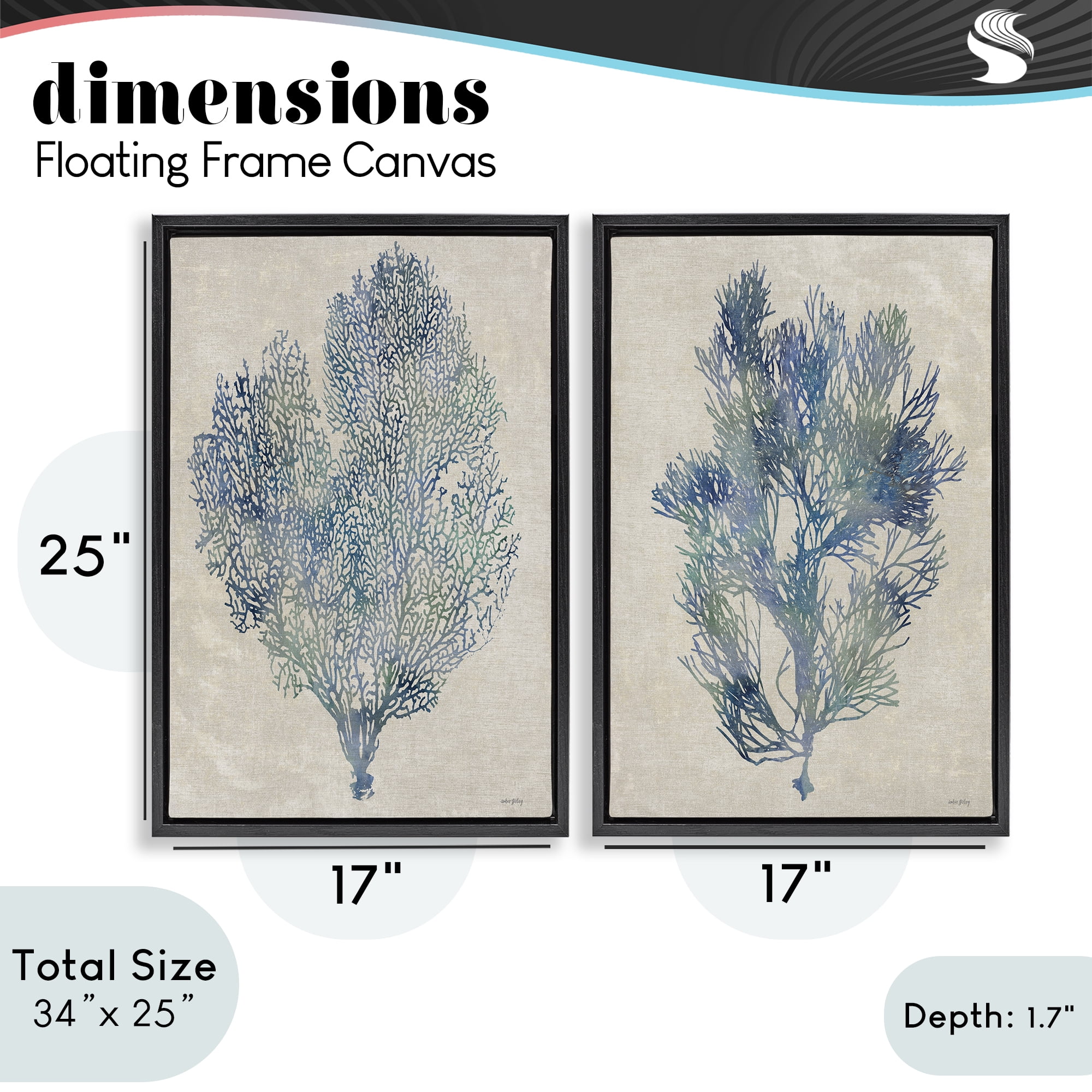 Stupell Industries Fan Coral Study in Blues 2 Piece Black Framed Floater Canvas Set, design by Amber Sterling
