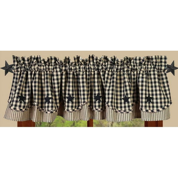 Heritage House Check with Black Star 72" x 15.5" Lined Cotton Valance by Raghu