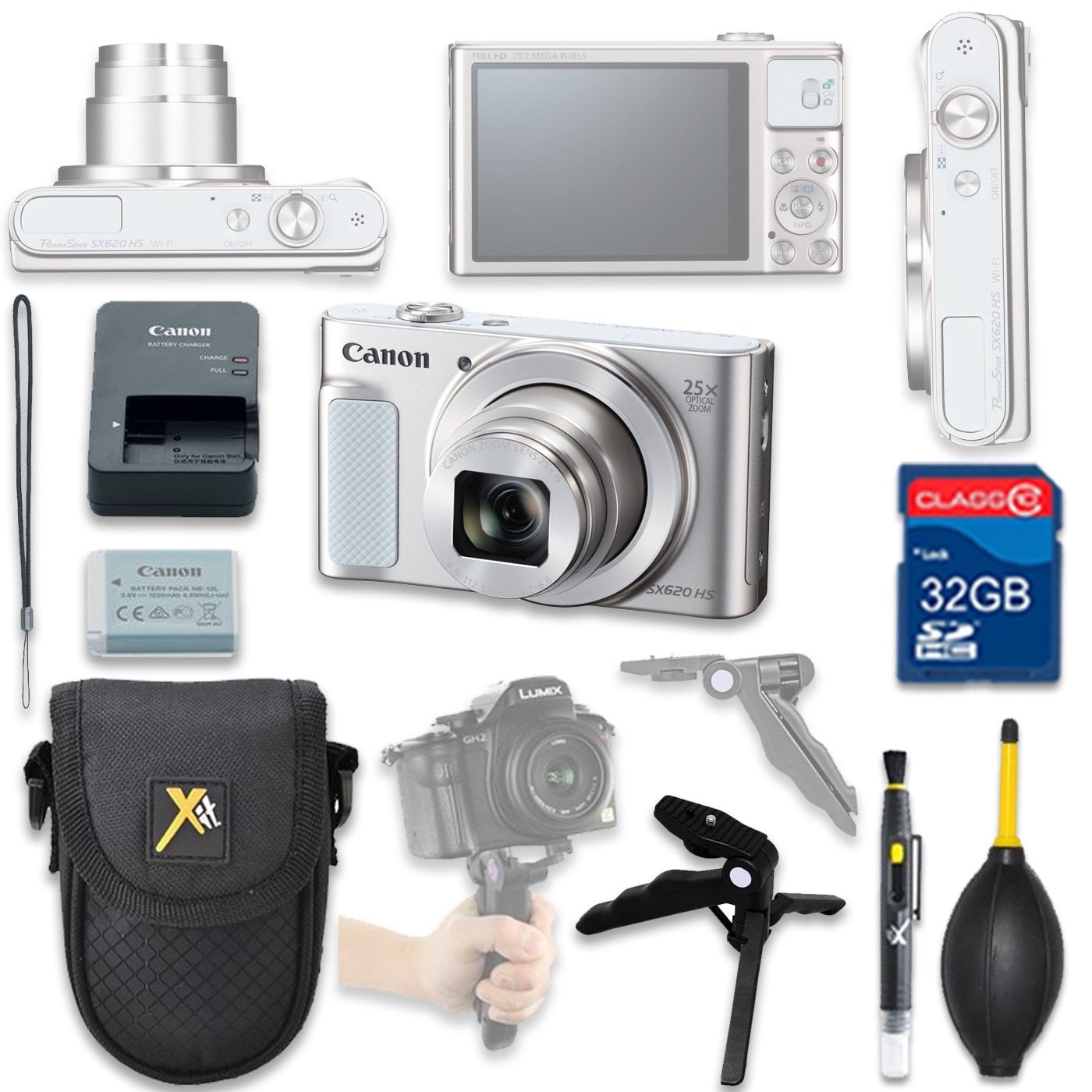 Canon PowerShot SX620 HS Digital Camerasilver with 32GB SD Memory Card